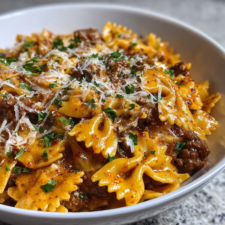 Cheesy Beef and Bowtie Pasta in Garlic Butter