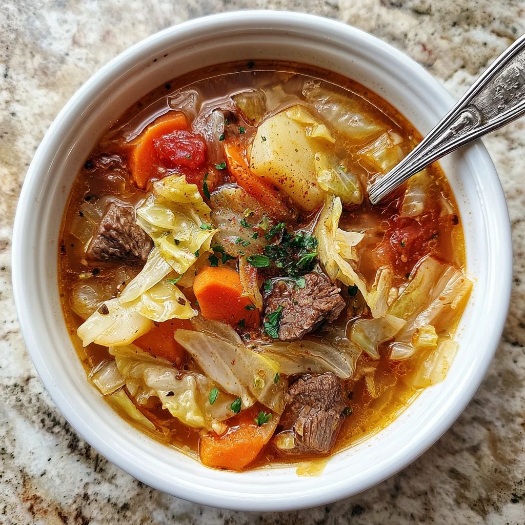 Vegetable Beef Soup With Cabbage Recipe Card