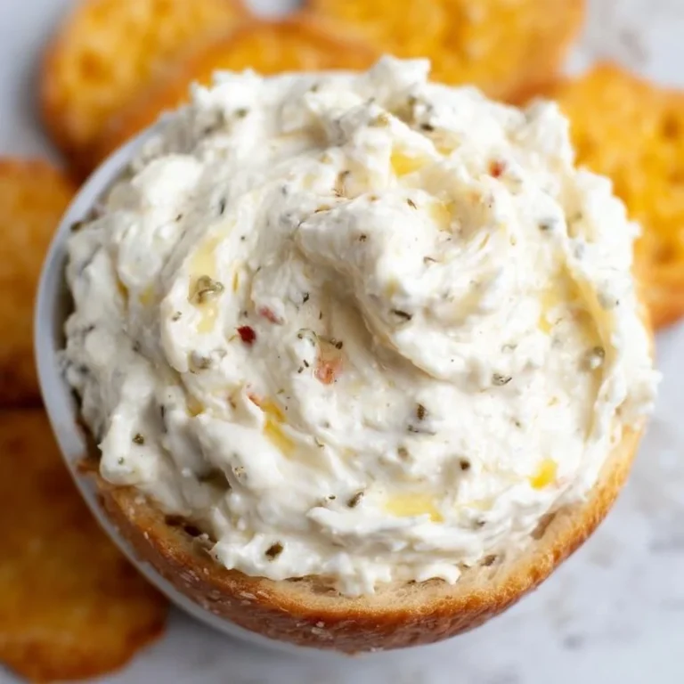 Cream Cheese and Olive Dip served in a bowl with crackers.
