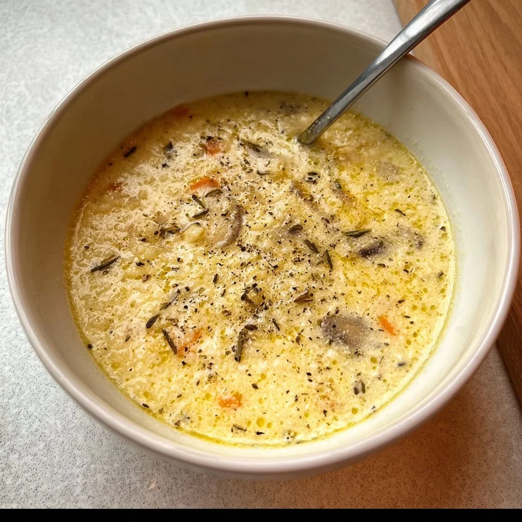 Bowl of easy quick soup with fresh ingredients and herbs