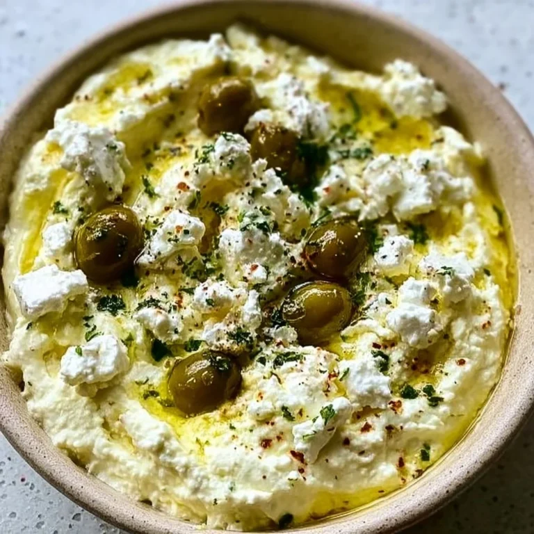 Delicious green olive and feta cheese dip served in a bowl