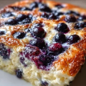 Delicious blueberry buttermilk pancake casserole baked to perfection