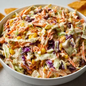 Bold flavor-packed coleslaw served in a bowl with fresh vegetables