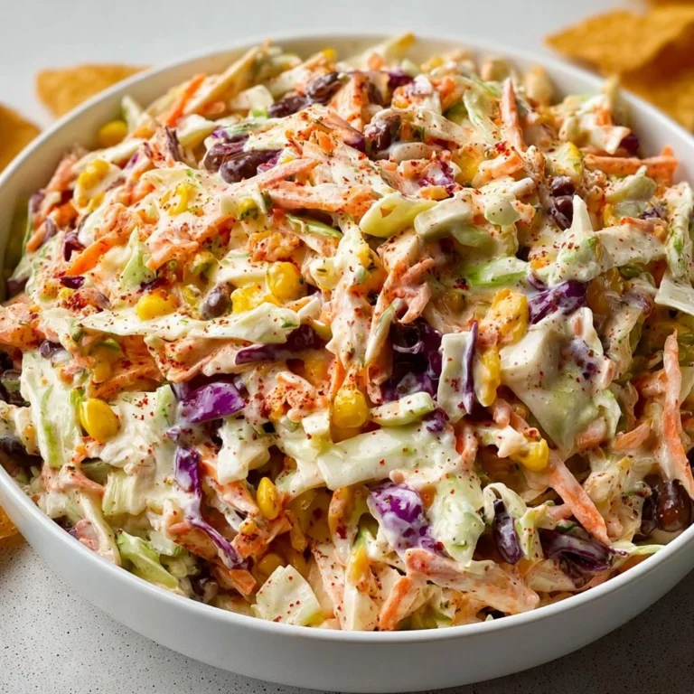Bold flavor-packed coleslaw served in a bowl with fresh vegetables