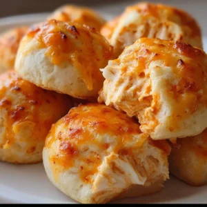 Savory Buffalo Chicken Biscuit Bites served on a plate