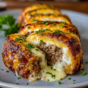 Deliciously cheesy ground beef roll ready to serve