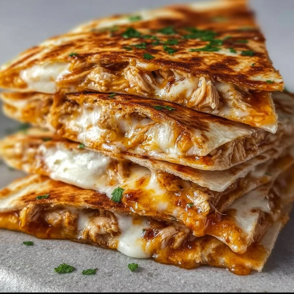 Cheesy hot honey chicken quesadillas filled with flavorful ingredients