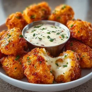 Cheesy Jalapeño Ranch Chicken Poppers served with a tasty dip