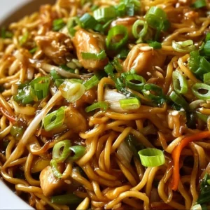 Plate of Chicken Chow Mein with homemade chow mein sauce