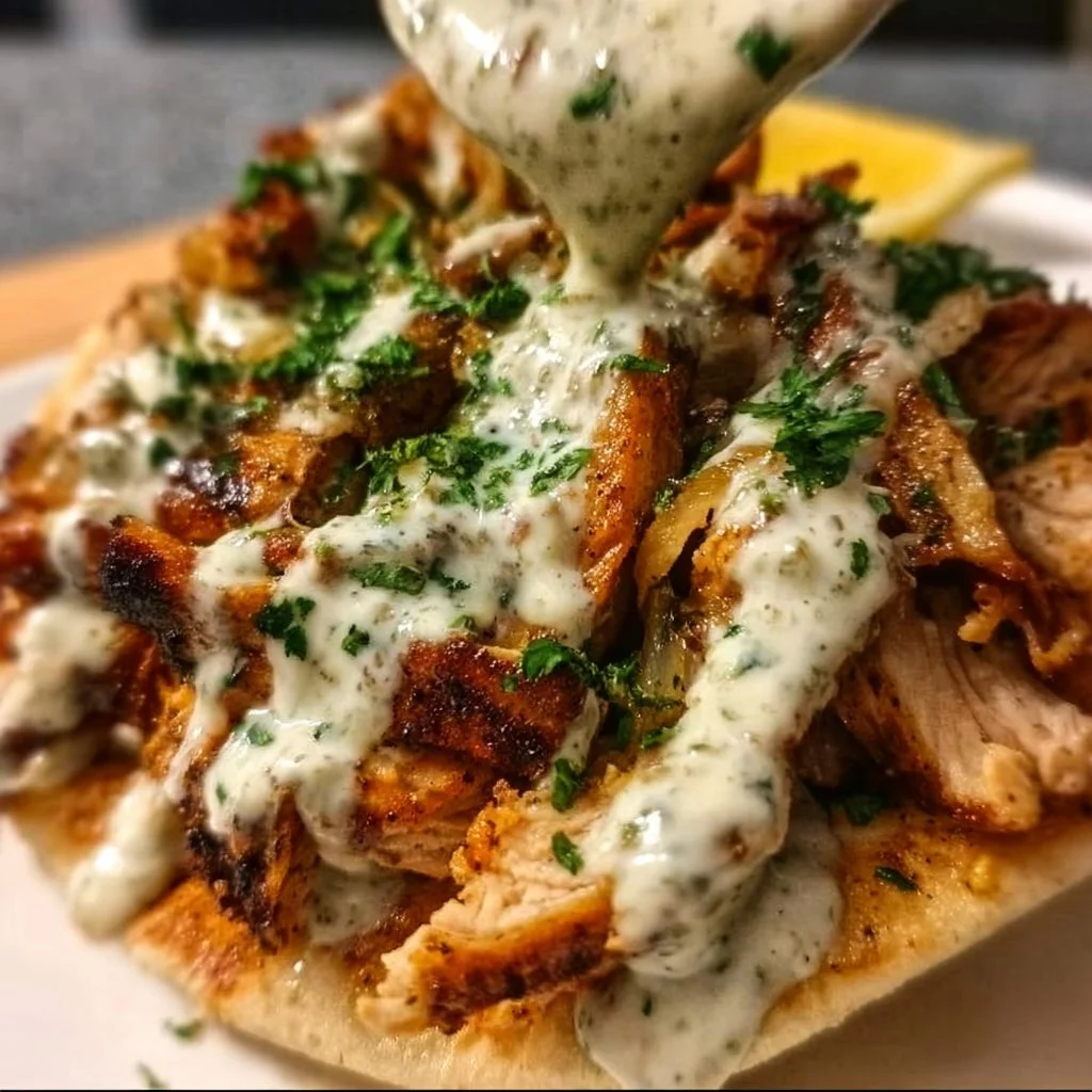 Chicken Shawarma served with creamy garlic sauce
