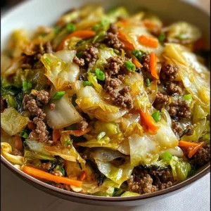 Chinese Ground Beef and Cabbage Stir-Fry served in a bowl