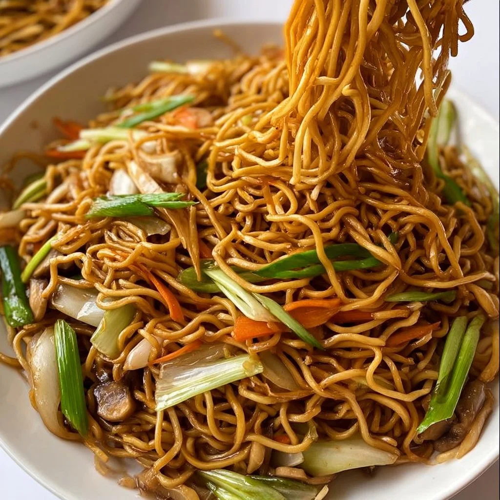 Delicious plate of Classic Chow Mein with fresh vegetables and noodles
