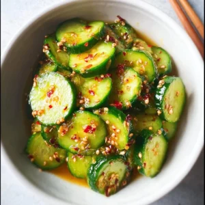 Bowl of easy Asian cucumber salad with fresh ingredients