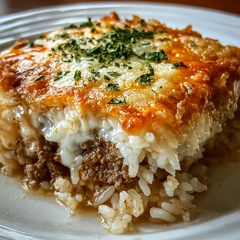 French Onion Ground Beef and Rice Casserole