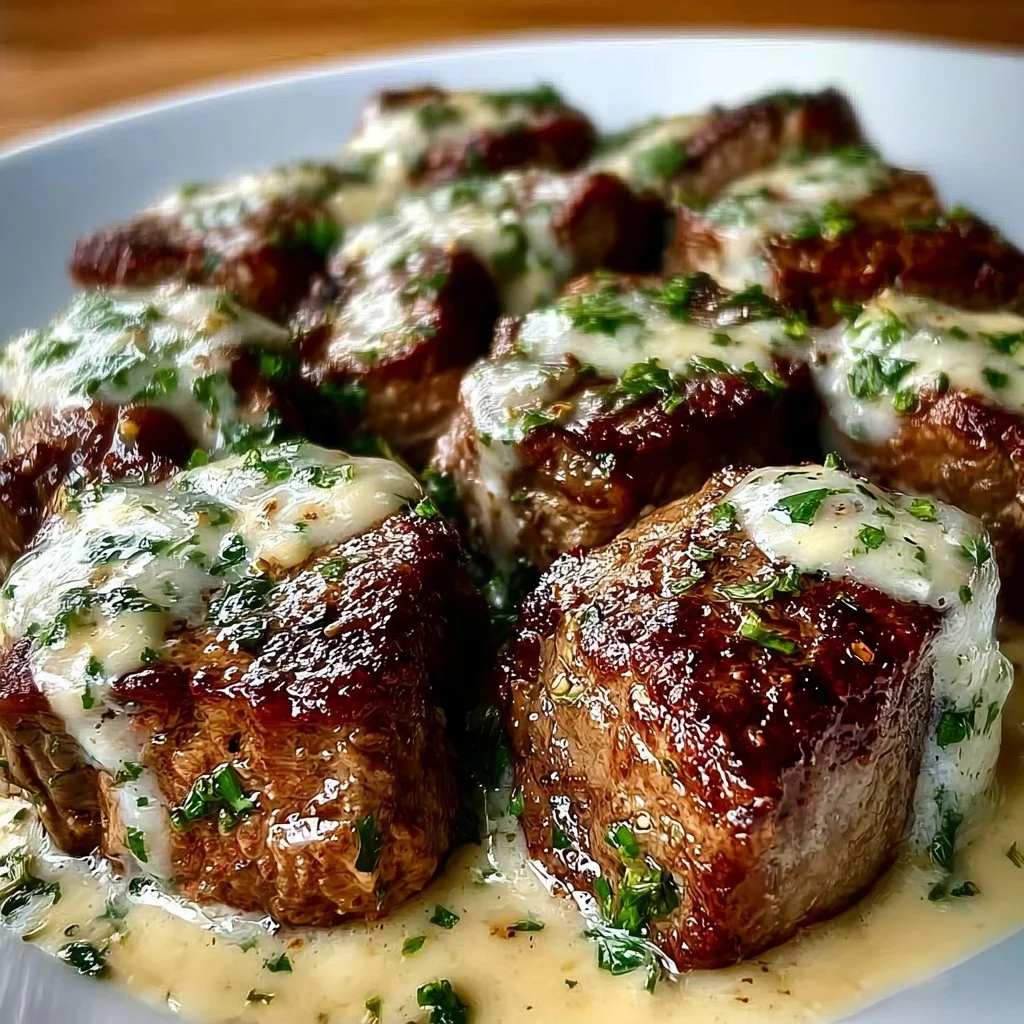 Garlic Butter Steak Bites with Parmesan Cream Sauce