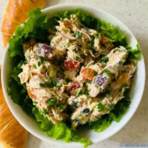 Delicious and colorful Italian Tuna Salad with fresh vegetables and olive oil