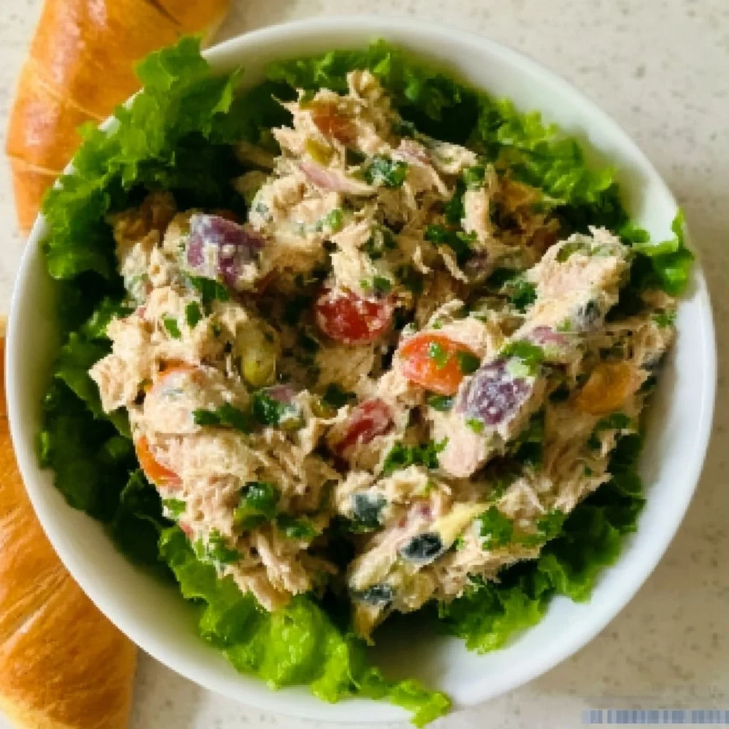 Delicious and colorful Italian Tuna Salad with fresh vegetables and olive oil