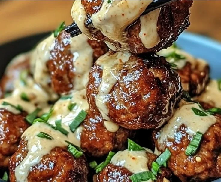 Korean BBQ Meatballs with Spicy Mayo Dip