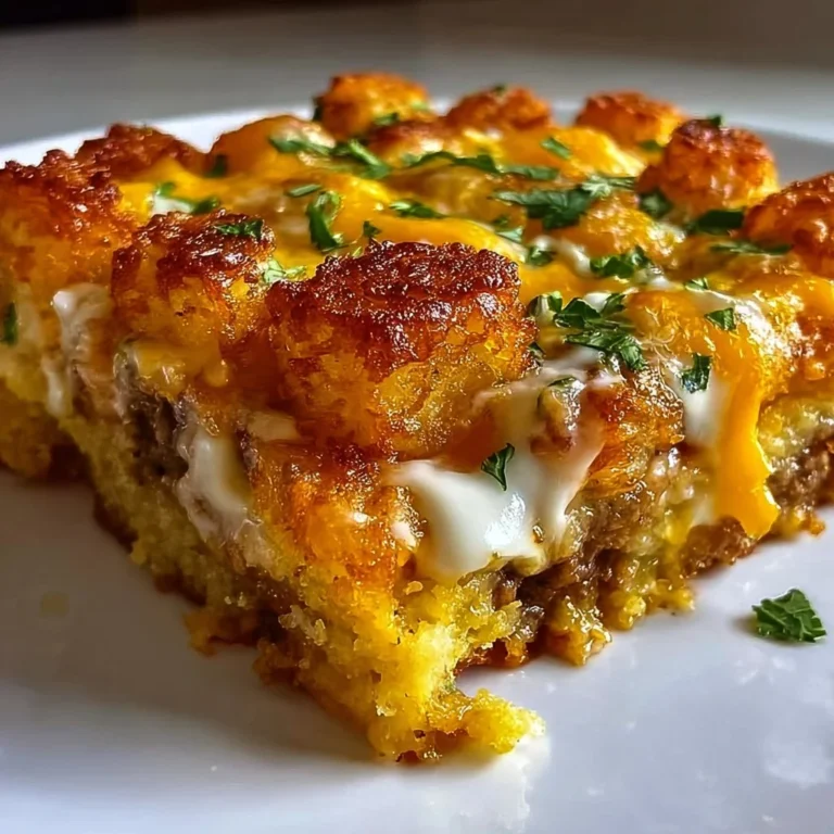Delicious Mexican Tater Tot Casserole topped with melted cheese and spices