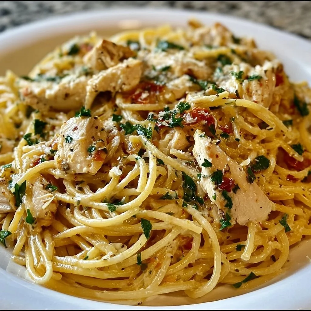 Delicious Monterey Chicken Spaghetti with juicy chicken and rich sauce.