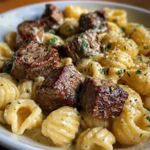 Steak Bites with Garlic Butter Alfredo Pasta