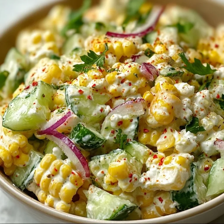 Creamy cucumber salad with street corn, a refreshing summer dish