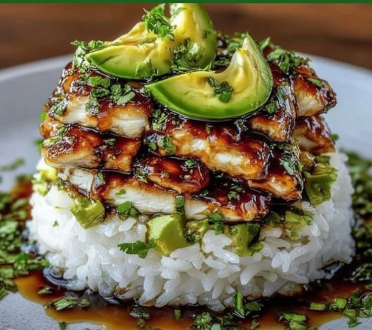 Tangy Honey Lime Chicken & Avocado Rice Stack That Delights