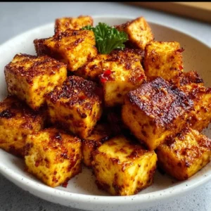 Delicious air fryer crispy tofu served with dipping sauce