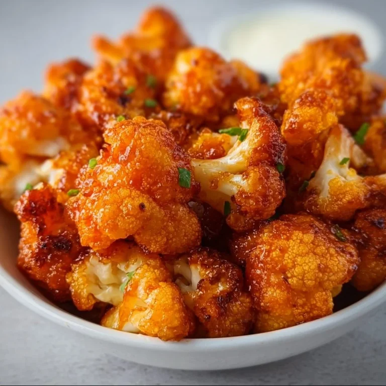 Crispy air fryer Buffalo cauliflower served on a plate