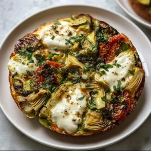 Delicious artichoke frittata served on a plate