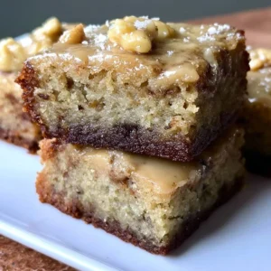 Delicious banana bread brownies topped with chocolate and walnuts