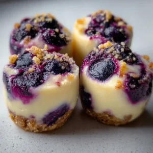 Delicious blueberry cheesecake bites on a plate garnished with fresh blueberries.