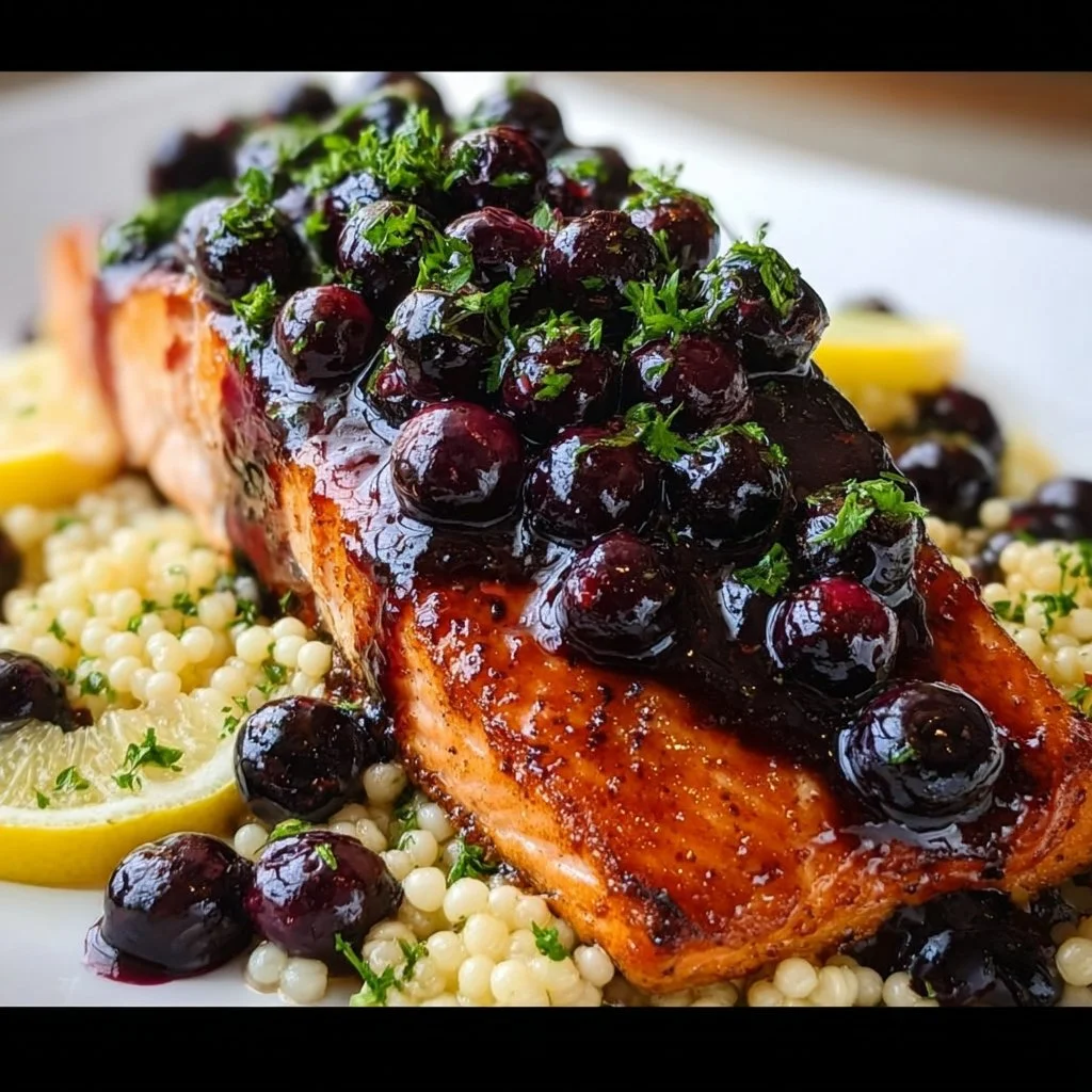 Blueberry Glazed Salmon with Lemon Herb Couscous