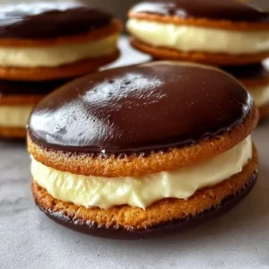 Delicious Boston Cream Pie Cookies topped with chocolate and cream filling