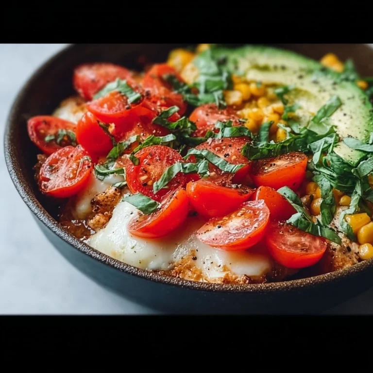 Caprese Chicken Skillet with basil, tomatoes, and mozzarella cheese in a skillet