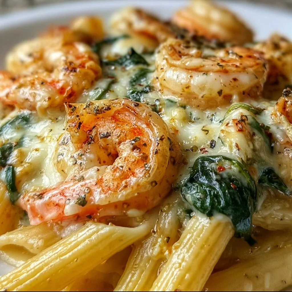 Cheese Shrimp Penne Pasta & Spinach