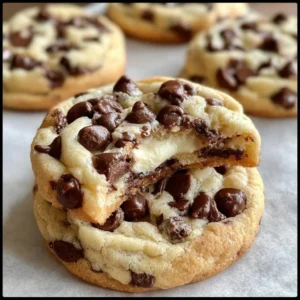 Delicious chocolate chip cheesecake cookies stacked on a plate.