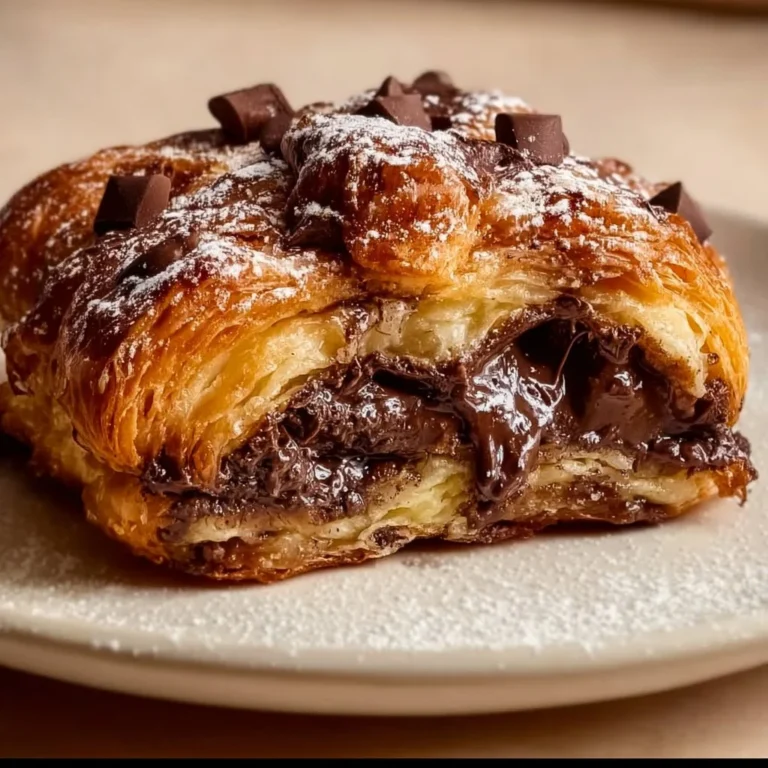 Chocolate croissant breakfast bake fresh from the oven, golden and delicious.