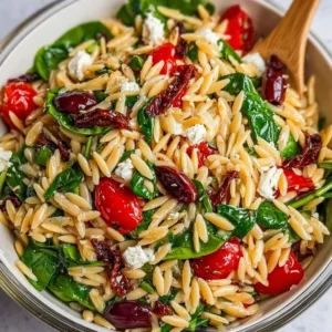 Classic balsamic orzo salad with fresh vegetables and vinaigrette