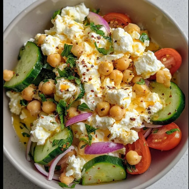 Cottage Cheese and Chickpea Salad in a vibrant bowl garnished with herbs