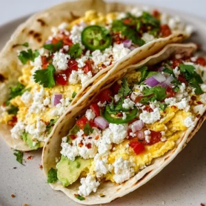 Cottage cheese breakfast tacos topped with fresh vegetables and herbs