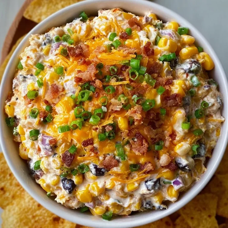 Delicious Cowboy Corn Dip served in a bowl with tortilla chips