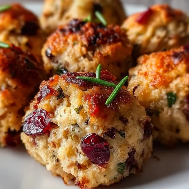 Cranberry and turkey stuffing balls served on a festive plate