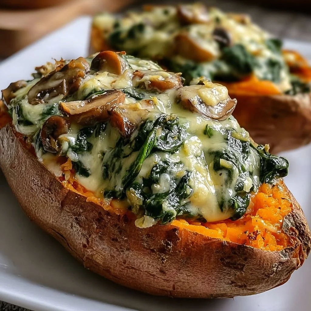Creamy Mushroom and Spinach Stuffed Sweet Potatoes