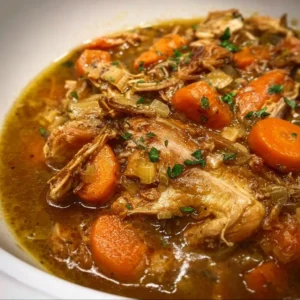 Crockpot chicken thigh pot roast with vegetables in a slow cooker.