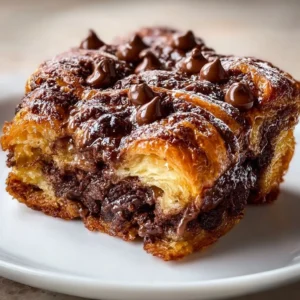 Decadent chocolate croissant breakfast bake ready to serve