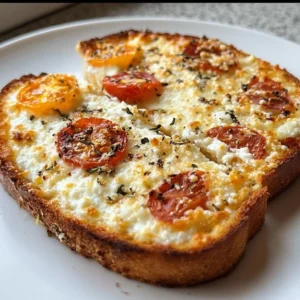 Easy air fryer cottage cheese pizza toast topped with cheese and herbs