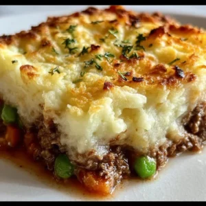 Easy Shepherd's Pie Casserole topped with mashed potatoes and ground meat