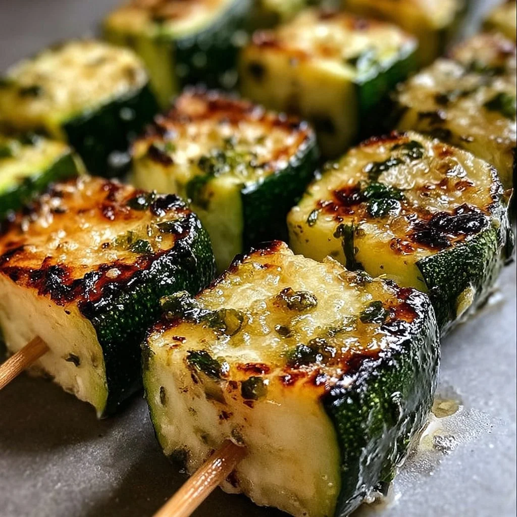 Delicious garlic butter zucchini skewers ready for grilling