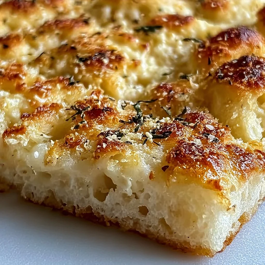 Homemade Garlic Parmesan Focaccia bread topped with herbs and cheese